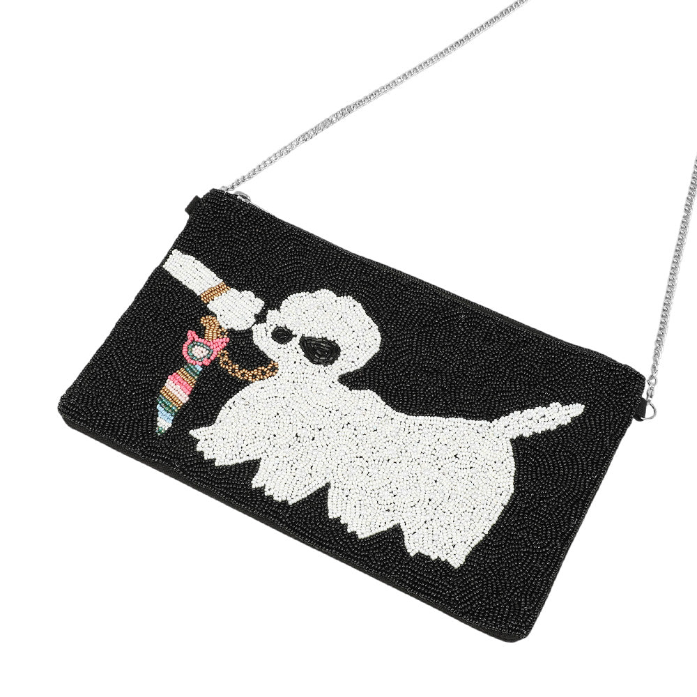 iLLASPARKZ Seed Beaded Dog Flat Clutch Bag / Crossbody Bag