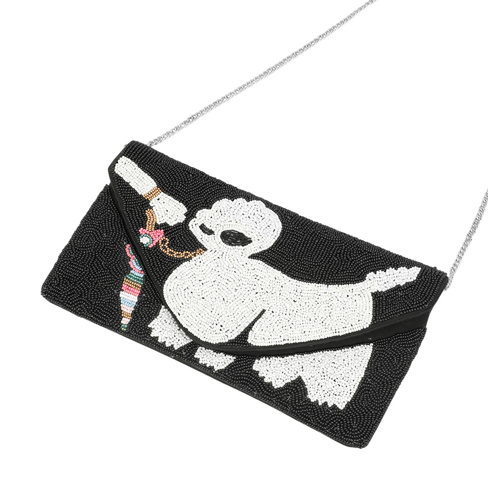 iLLASPARKZ Seed Beaded Dog Flap Envelope Clutch Bag / Crossbody Bag