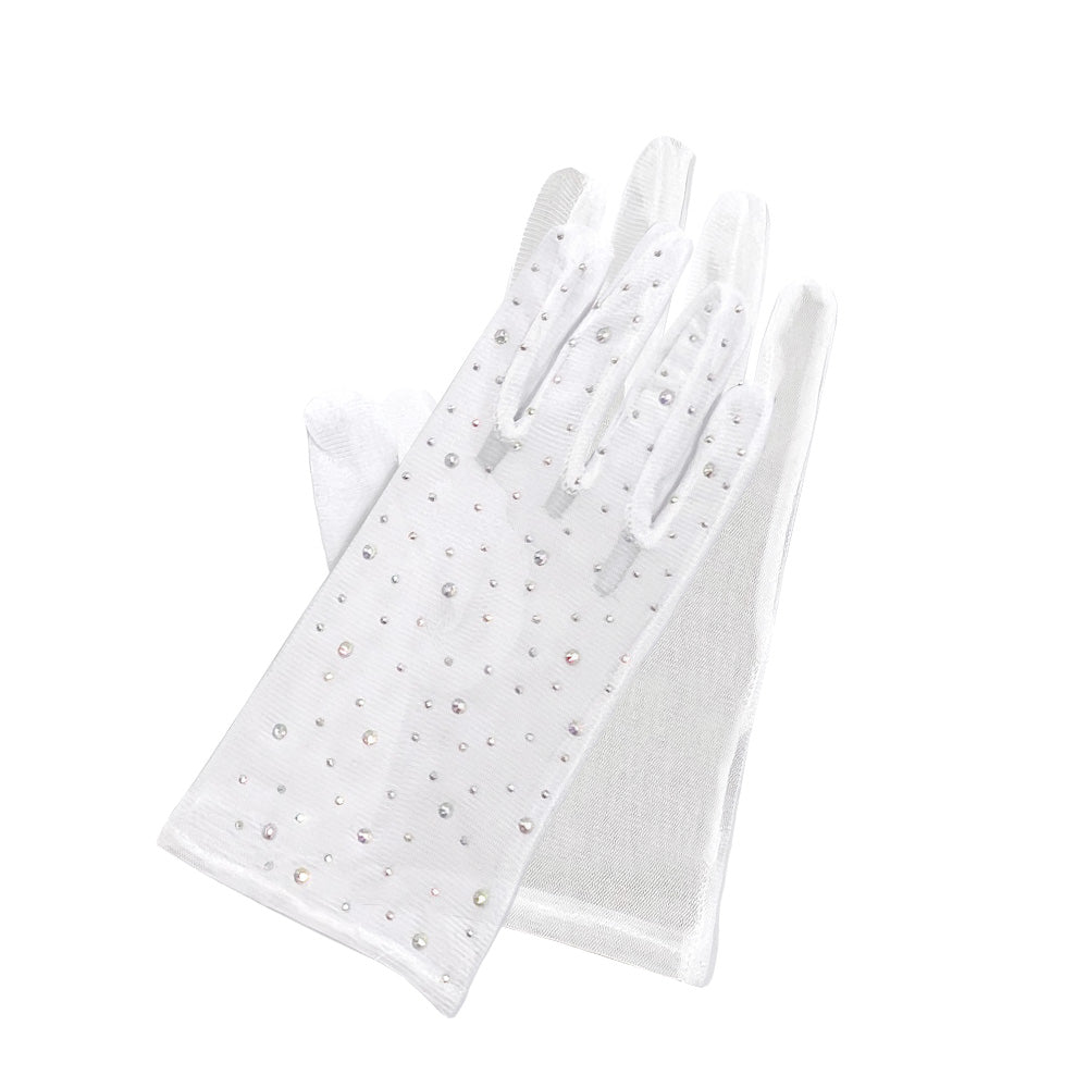 iLLASPARKZ Stone Embellished Mesh Dressy Wedding Gloves