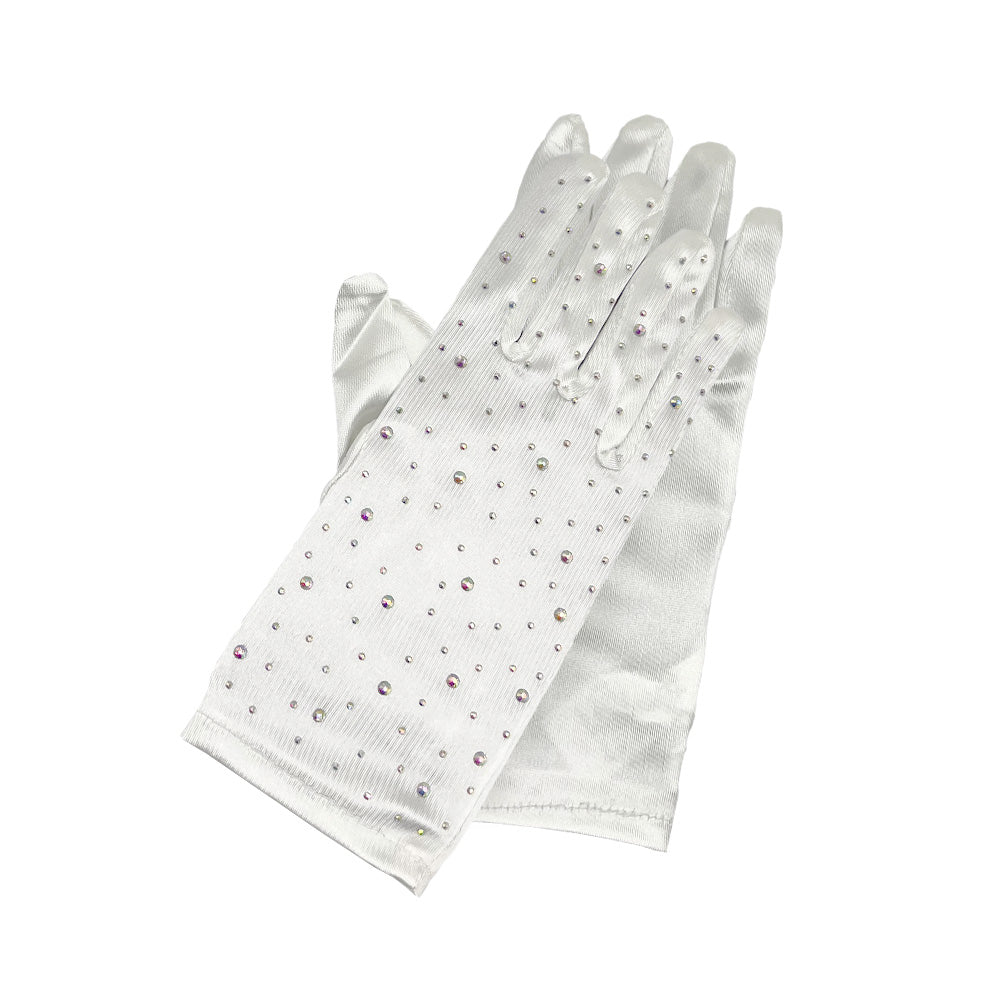 iLLASPARKZ Stone Embellished Satin Dressy Wedding Gloves
