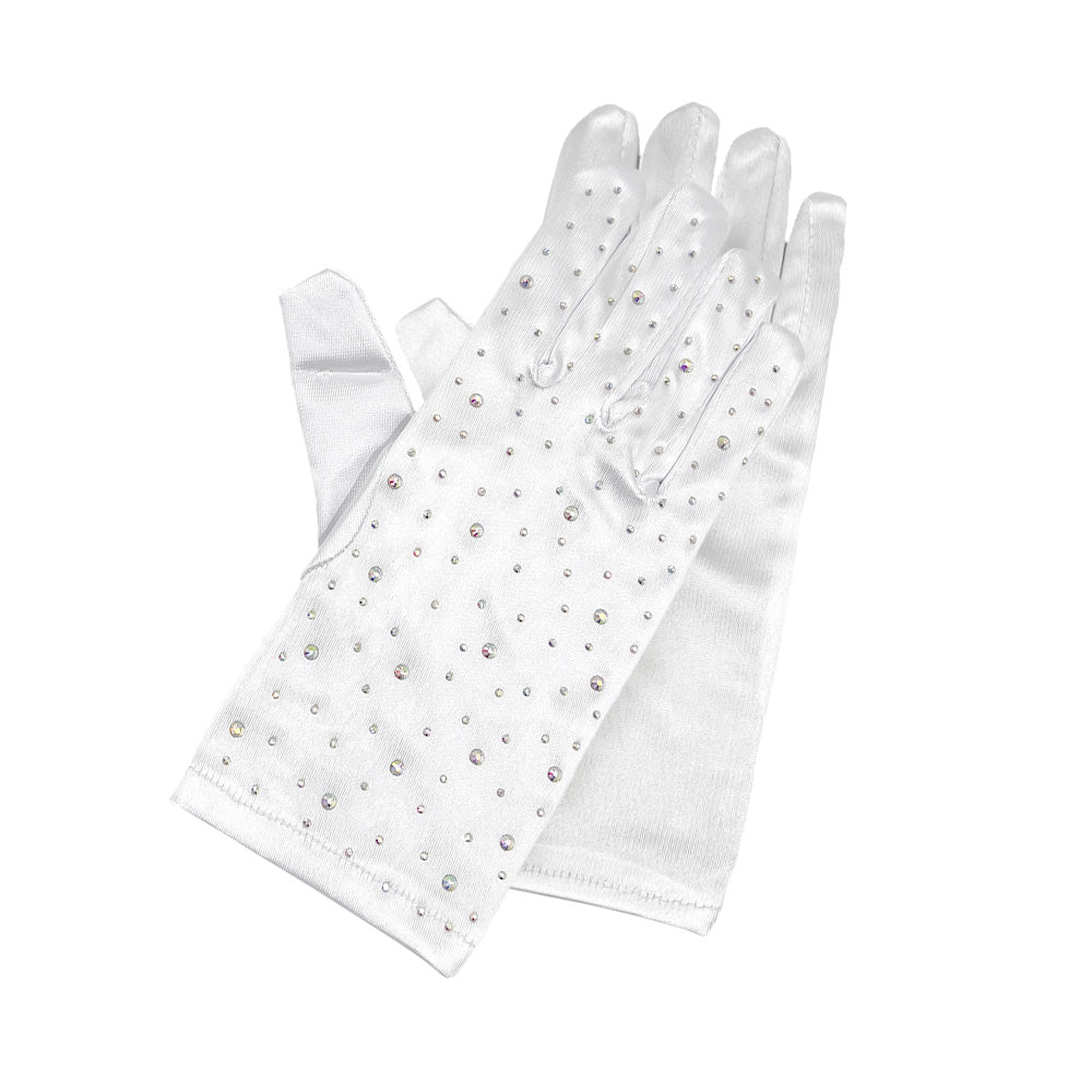 iLLASPARKZ Stone Embellished Satin Dressy Wedding Gloves
