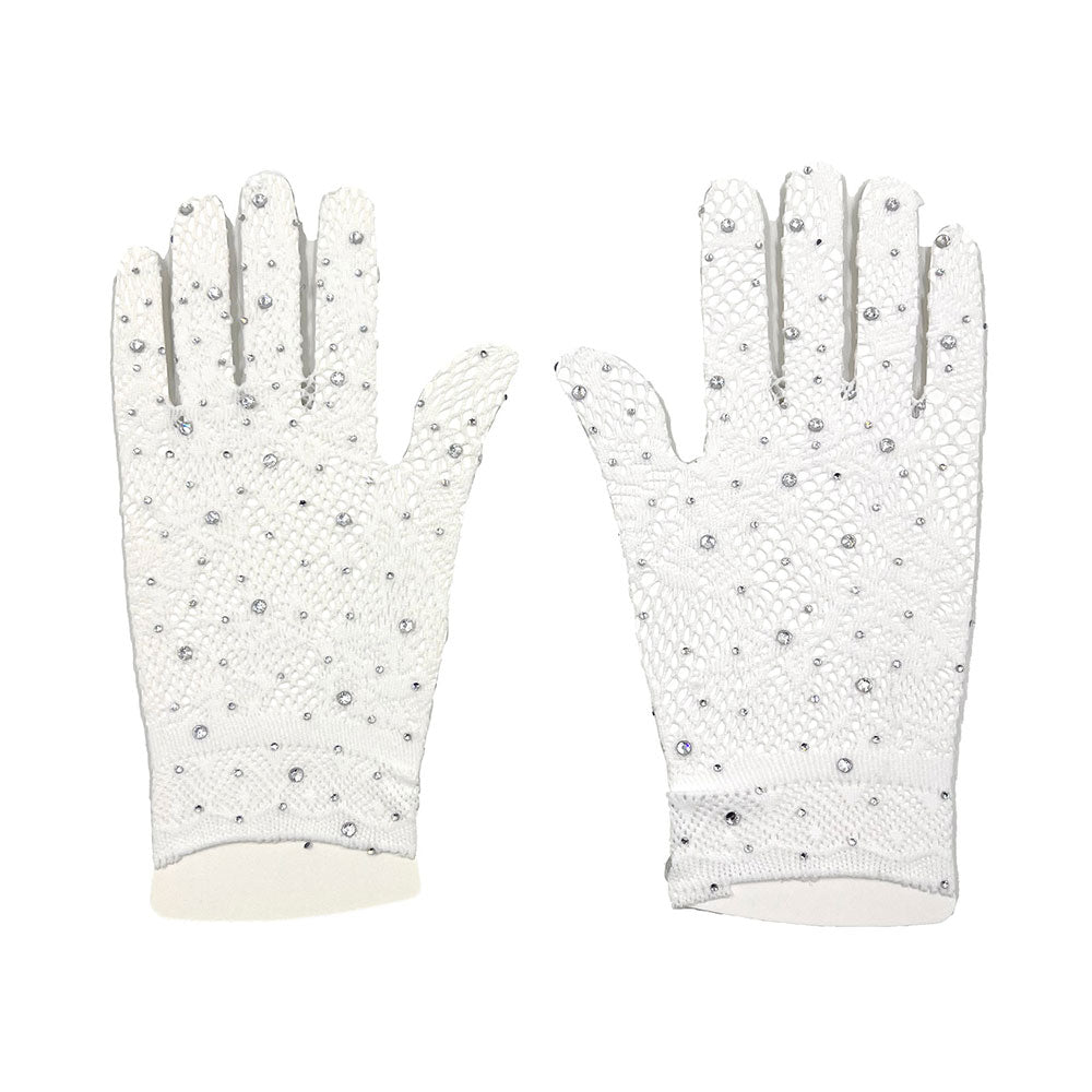 iLLASPARKZ Stone Embellished Dressy Floral Lace Wedding Gloves