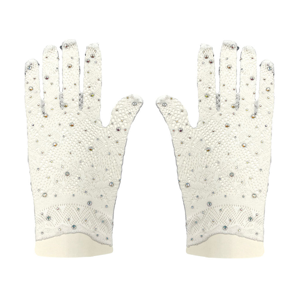 iLLASPARKZ Stone Embellished Dressy Floral Lace Wedding Gloves