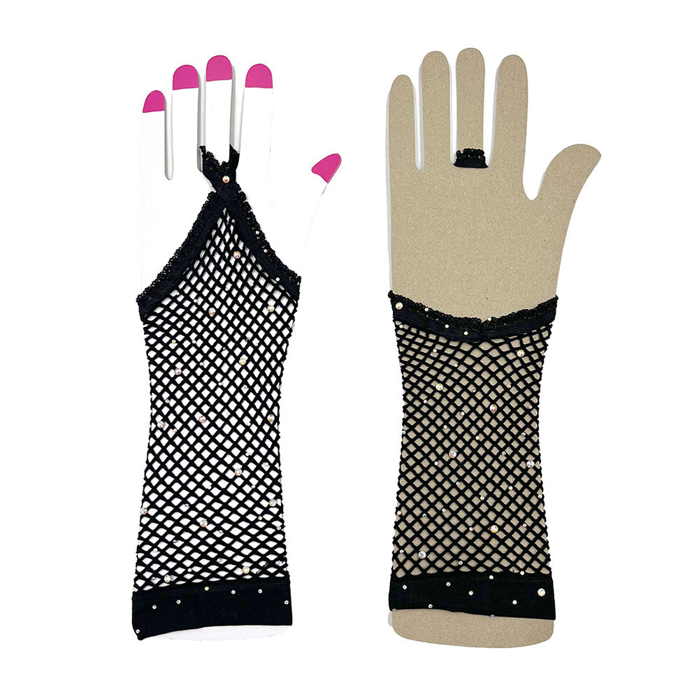 iLLASPARKZ Stone Embellished Fishnet Fingerless Wedding Gloves