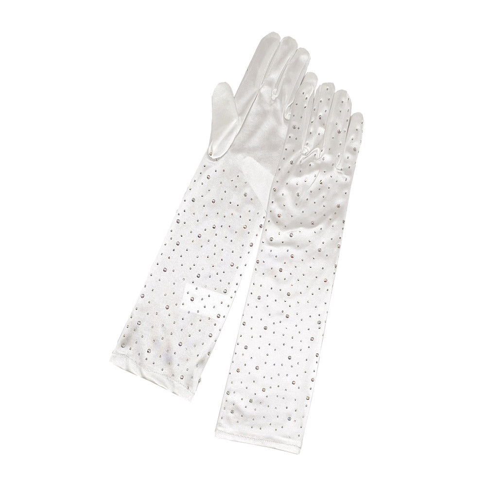 iLLASPARKZ Stone Embellished Dressy Satin Long Wedding Gloves