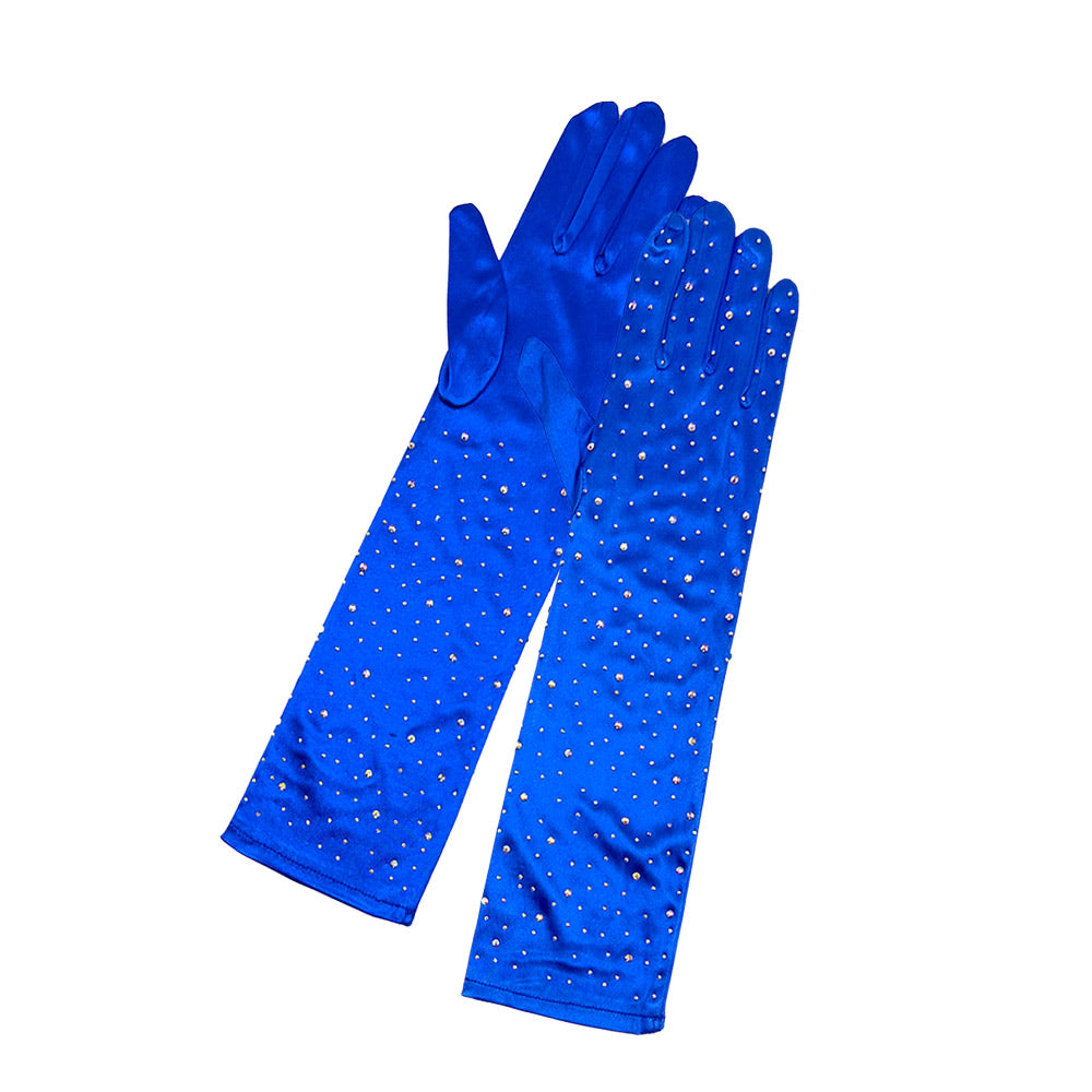 iLLASPARKZ Stone Embellished Dressy Satin Long Wedding Gloves