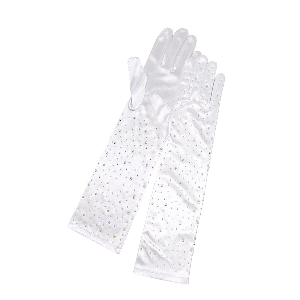 iLLASPARKZ Stone Embellished Dressy Satin Long Wedding Gloves