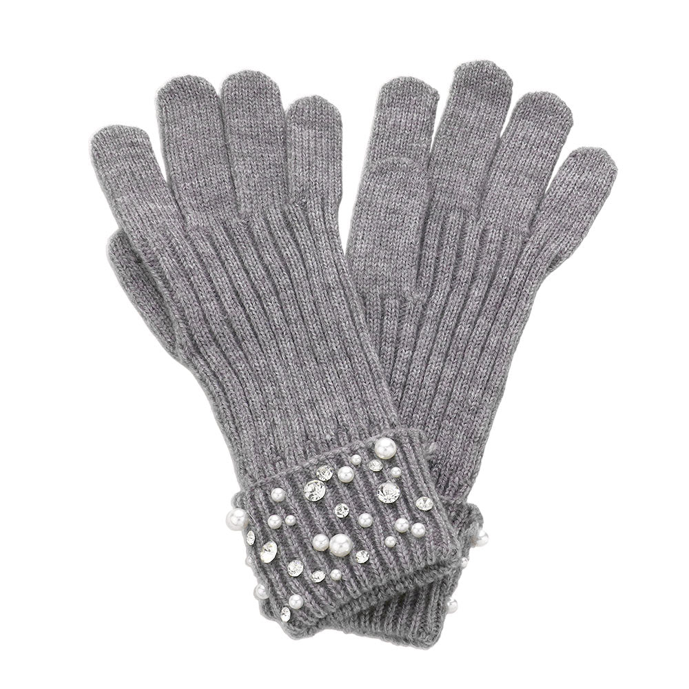 iLLASPARKZ Pearl Stone Embellished Knit Gloves
