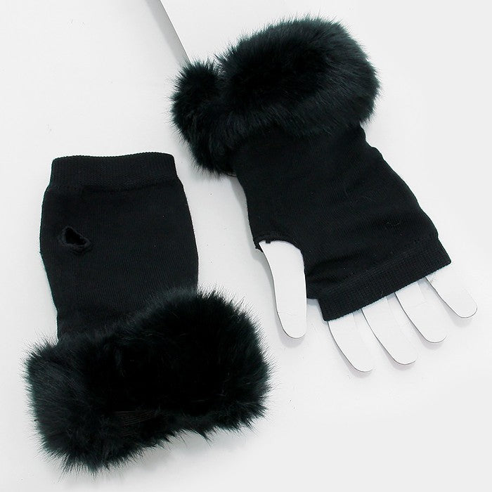 iLLASPARKZ Studded Knit Fur Fingerless Gloves