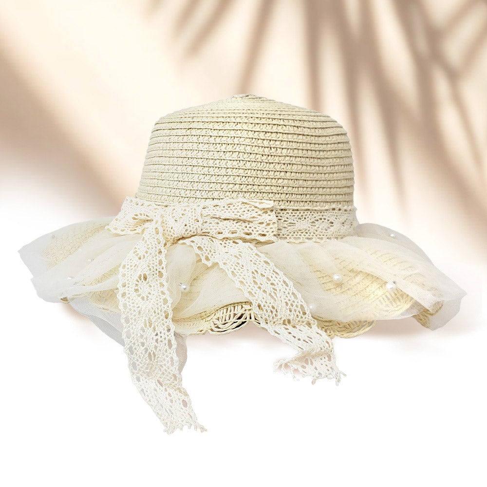 iLLASPARKZ 2PCS - Pearl Embellished Straw Kids Sun Hat Crossbody Bag Set