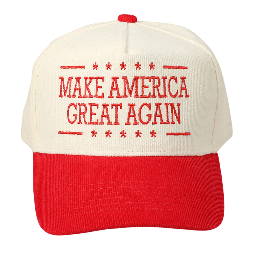 iLLASPARKZ MAKE AMERICA GREAT AGAIN Message Embroidered Corduroy Baseball Cap