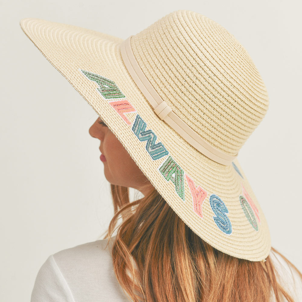 iLLASPARKZ Always On Vacay Sequin Message Straw Panama Sun Hat