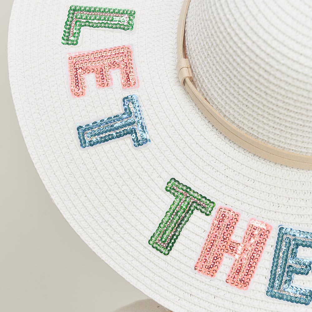 iLLASPARKZ Let The Sun Shine Sequin Message Straw Panama Sun Hat