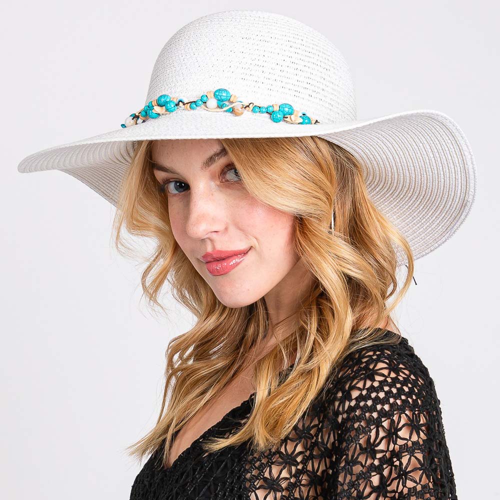 iLLASPARKZ Straw Sun Hat With Evil Eye, Starfish And Bead Band
