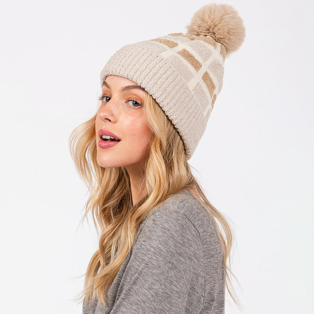 iLLASPARKZ Cozy Color Blocked Pom Pom Beanie Hat