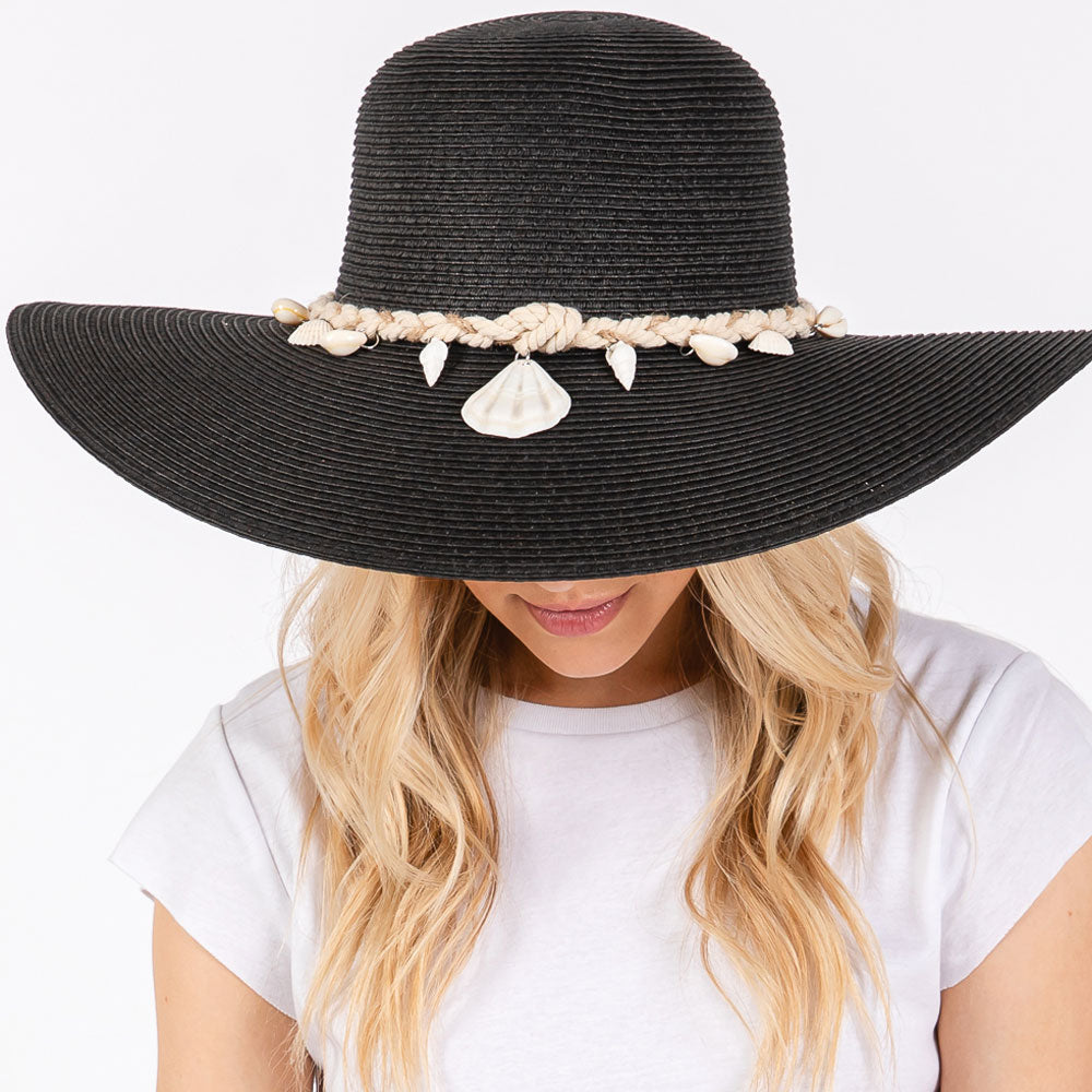 iLLASPARKZ Wide Brim Straw Sun Hat with Shell and Conch Braided Band