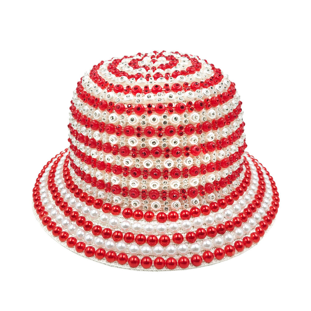 iLLASPARKZ Pearl Rhinestone Embellished Bucket Hat