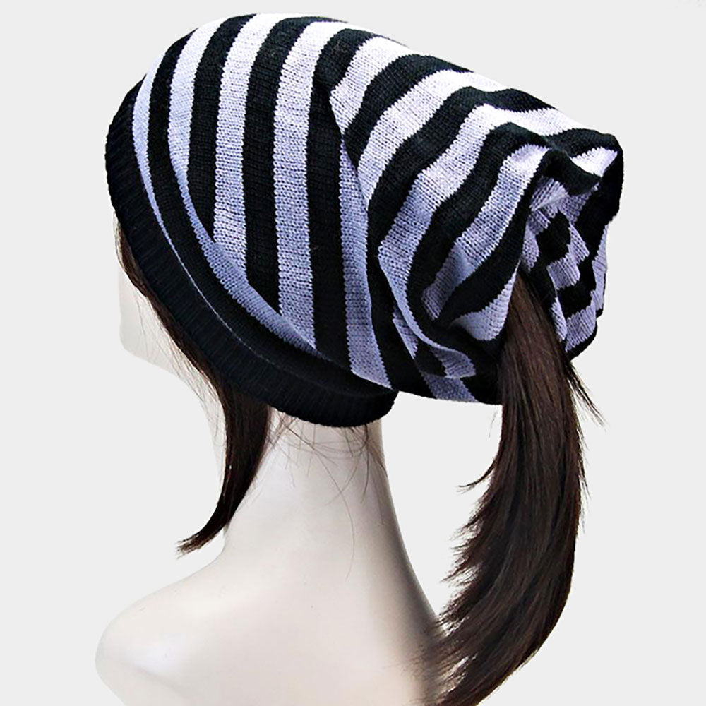 iLLASPARKZ Striped Acrylic Open End Beanie Hat