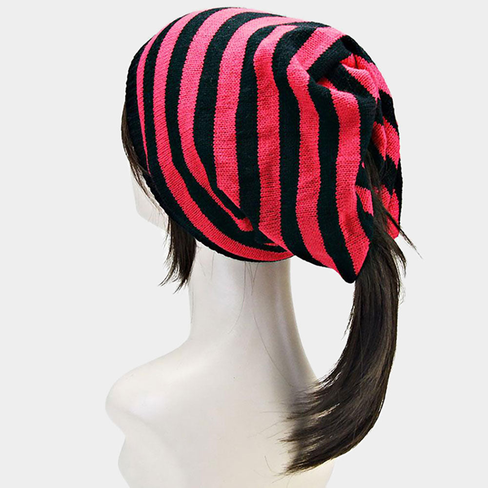 iLLASPARKZ Striped Acrylic Open End Beanie Hat
