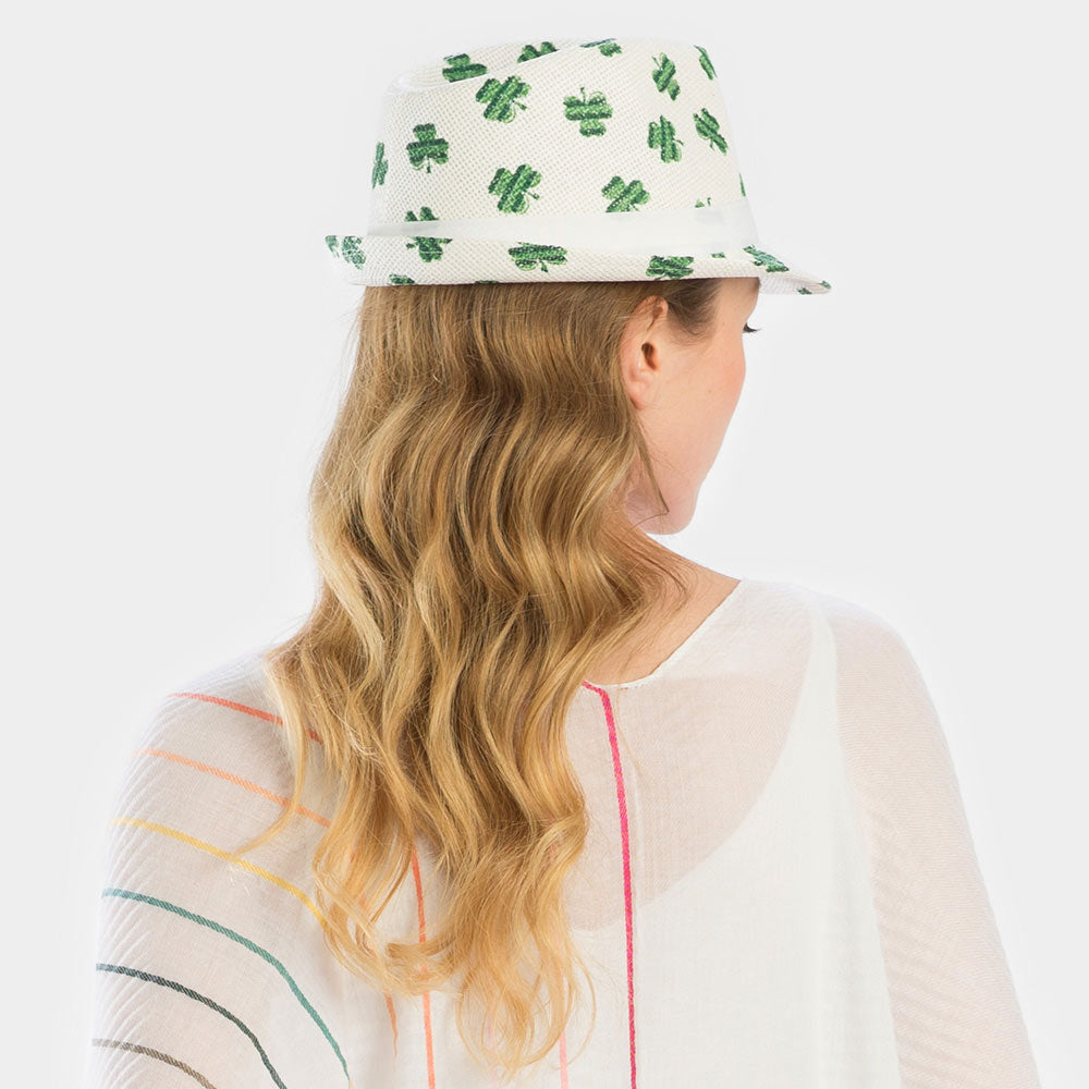 St. Patrick's day clover print paper straw fedora