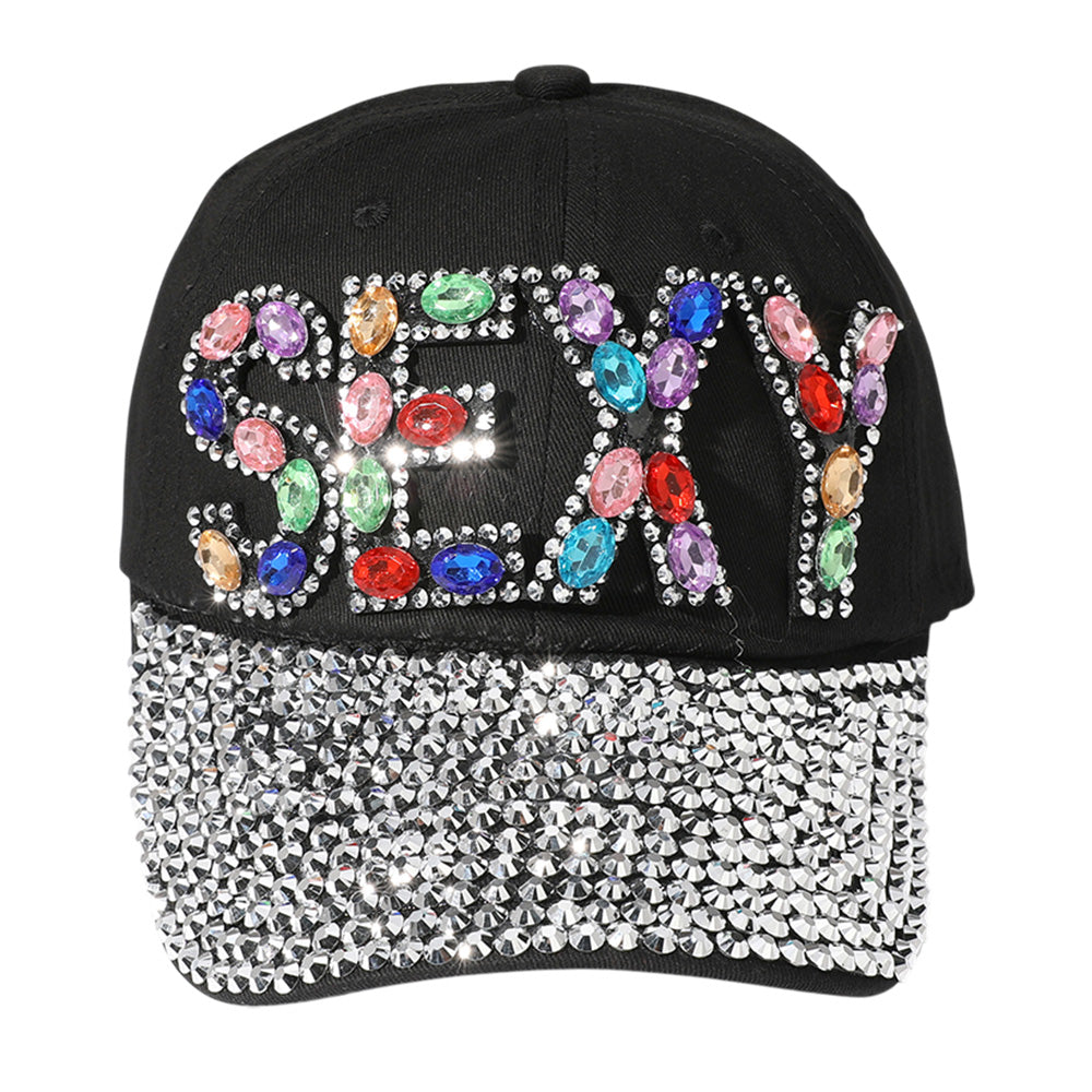 iLLASPARKZ Oval Rhinestone Cluster Embellished SEXY Message Bling Studded Glam Baseball Cap