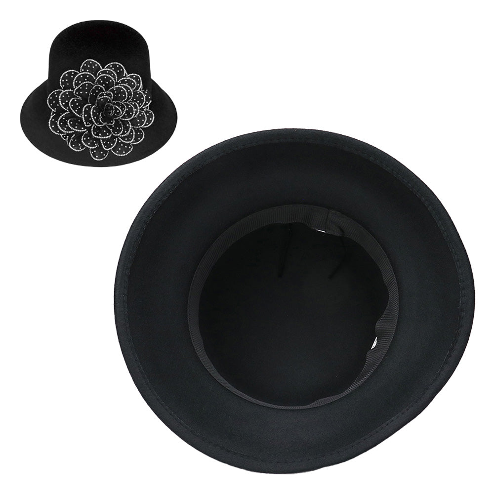 iLLASPARKZ Bling Studded Flower Felt Wedding Jazz Church Bucket Hat