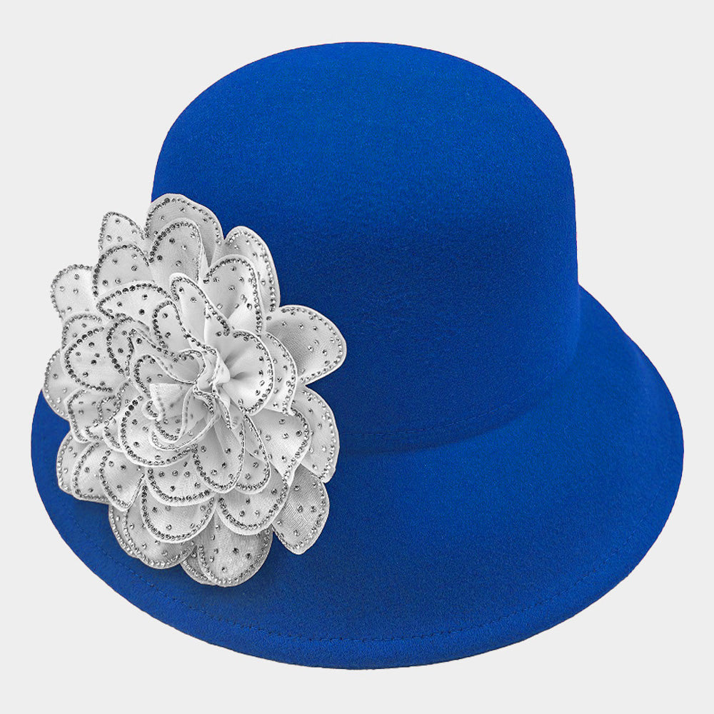 iLLASPARKZ Bling Studded Flower Felt Wedding Jazz Church Bucket Hat