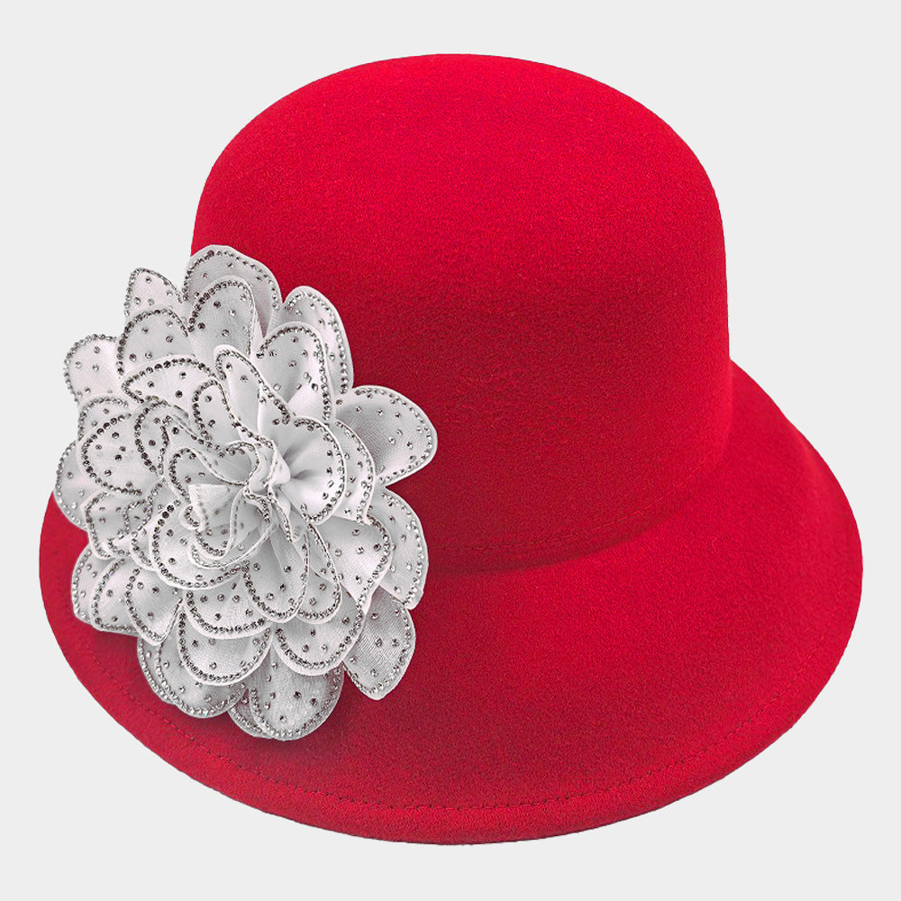 iLLASPARKZ Bling Studded Flower Felt Wedding Jazz Church Bucket Hat