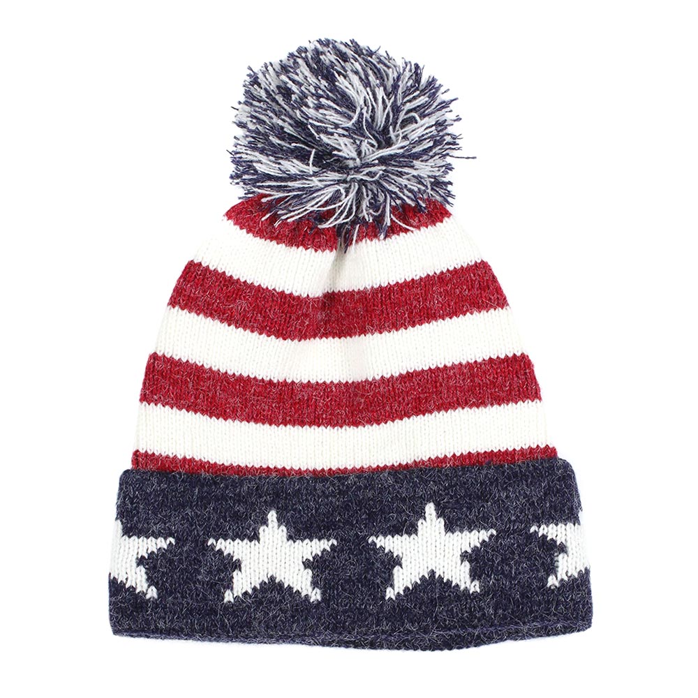 iLLASPARKZ Pom Pom American USA Flag Knit Beanie Hat