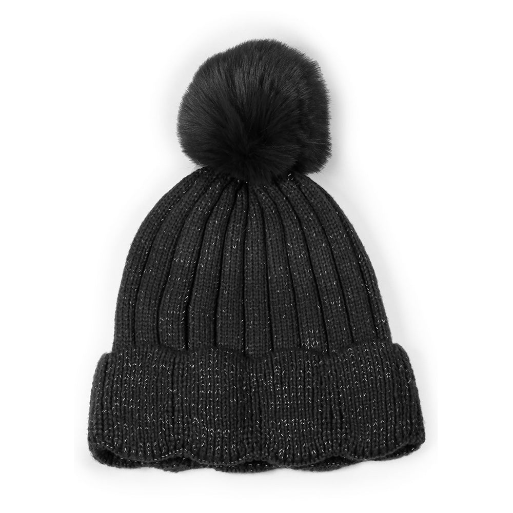 iLLASPARKZ Lurex Ribbed Knit Pom Pom Beanie Hat