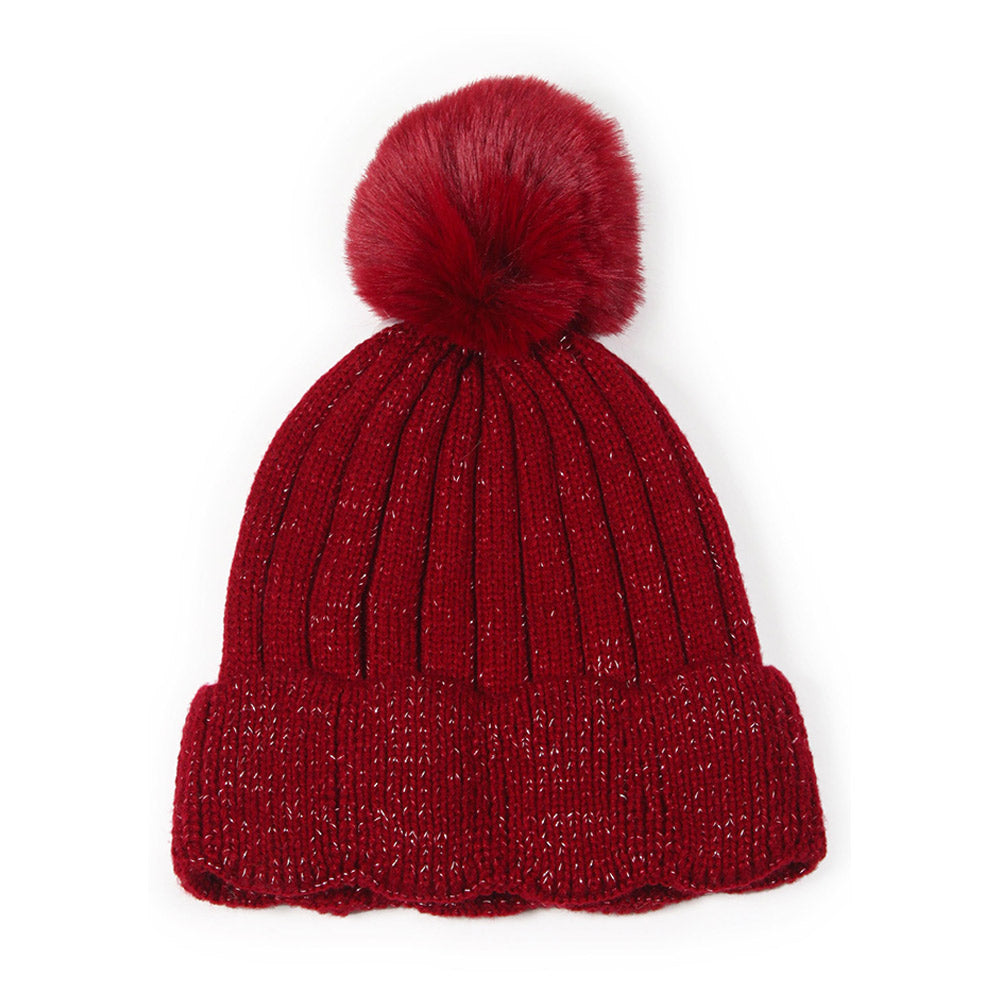 iLLASPARKZ Lurex Ribbed Knit Pom Pom Beanie Hat