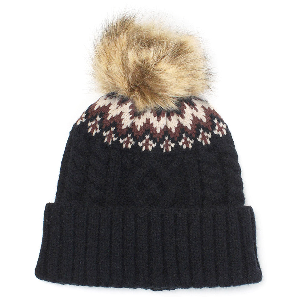 iLLASPARKZ Ethnic Knit Beanie with Pom Pom