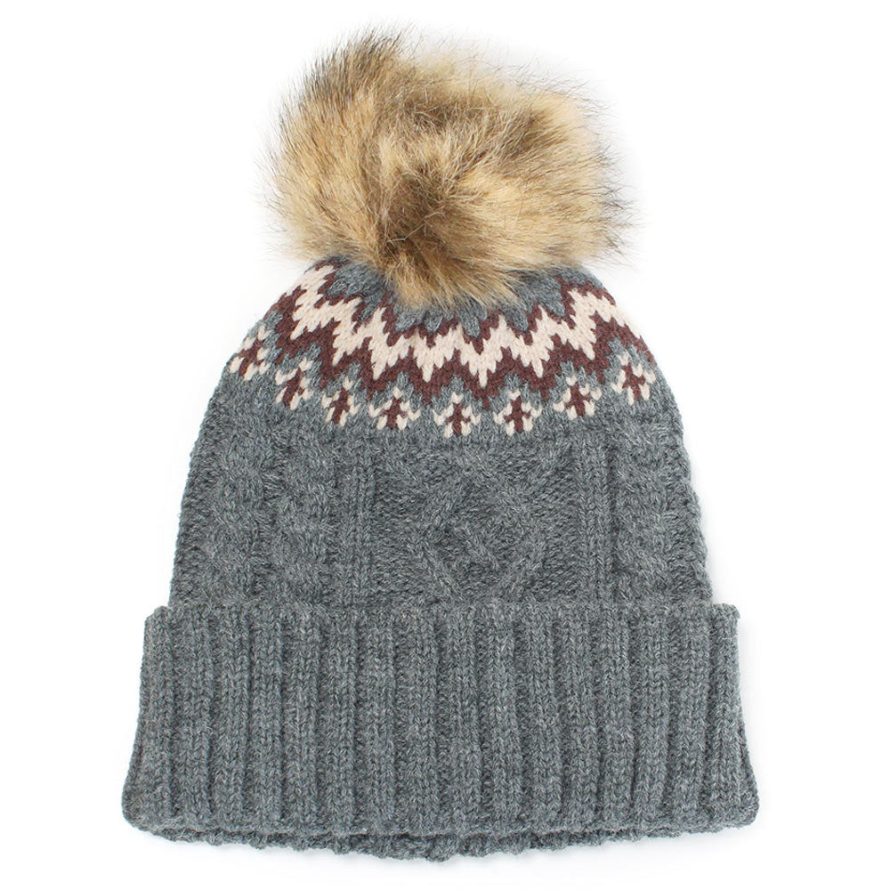 iLLASPARKZ Ethnic Knit Beanie with Pom Pom