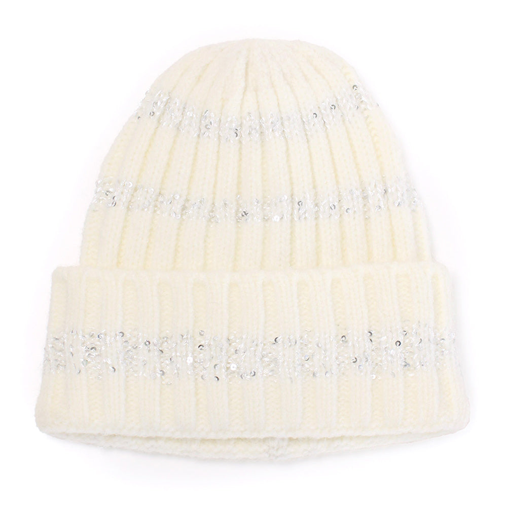 iLLASPARKZ Sequin Stripe Knit Beanie Hat