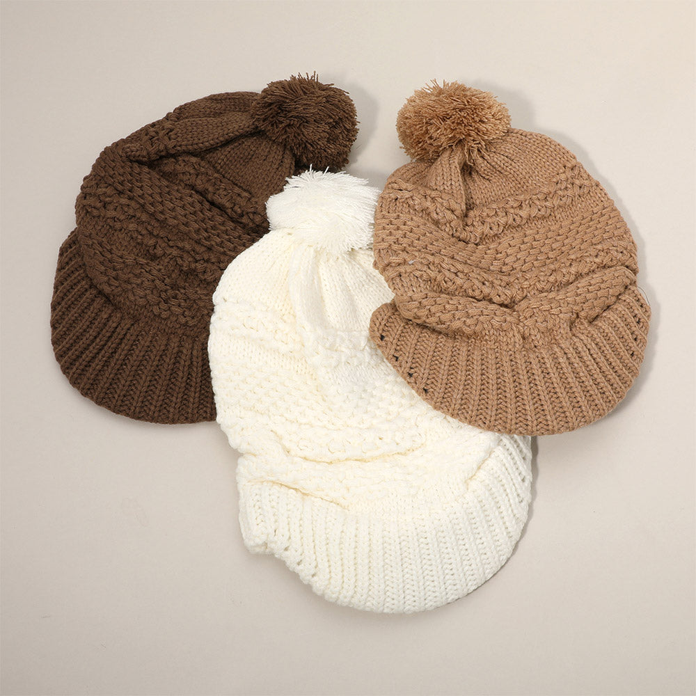 iLLASPARKZ Knit Visor Pom Pom Beanie Hat