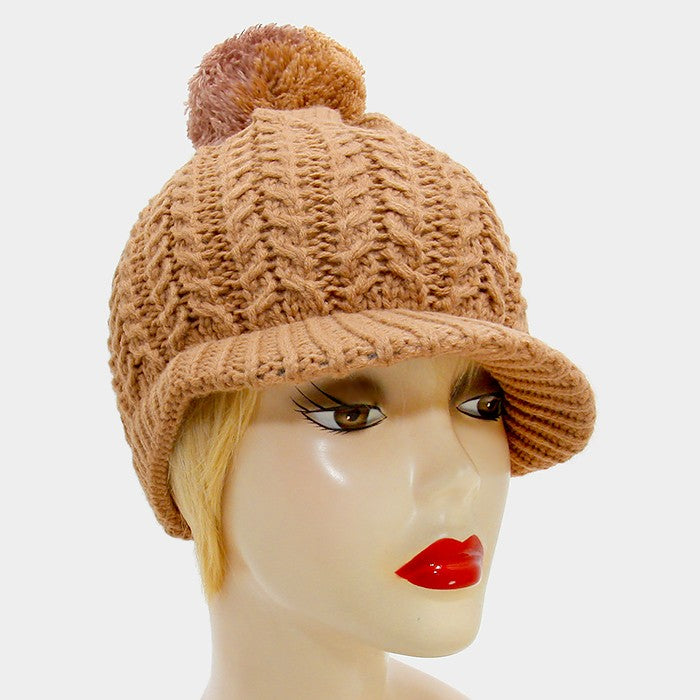 iLLASPARKZ Knit Pom Pom Visor Beanie Hat