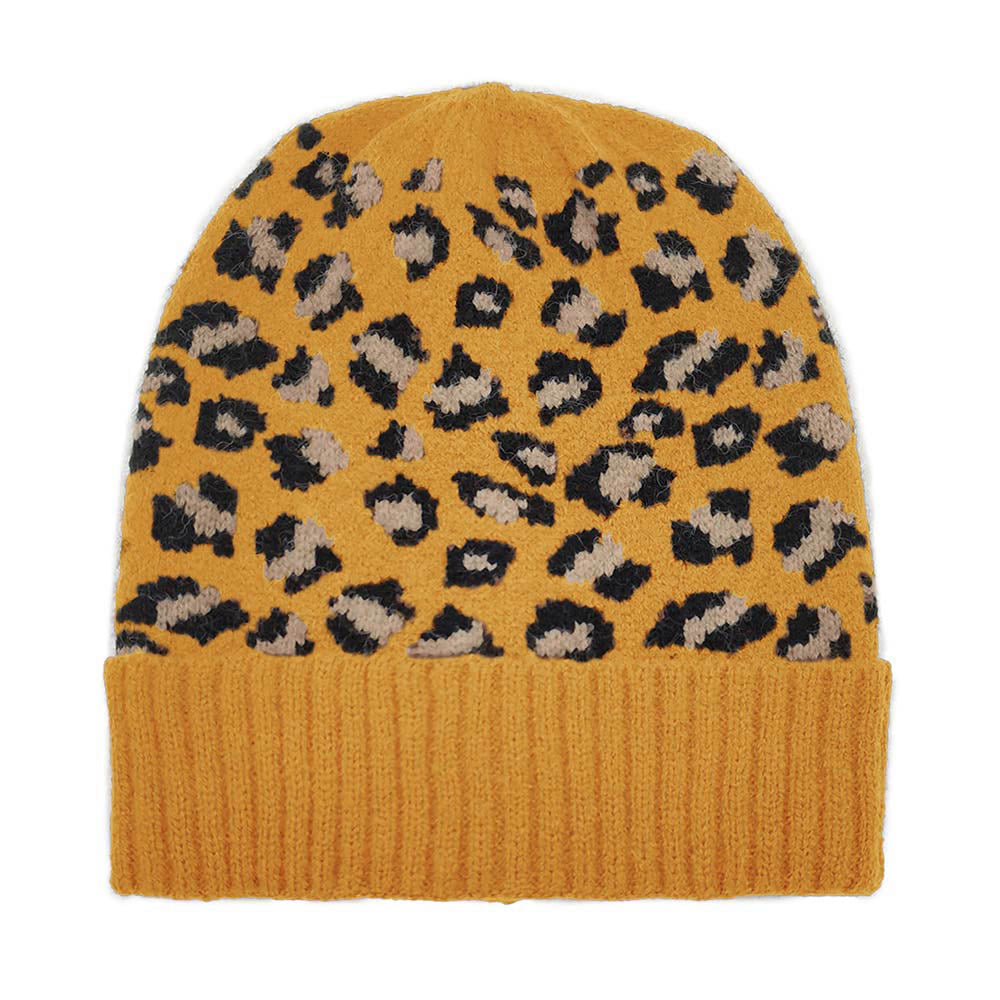 iLLASPARKZ Leopard Patterned Ribbed Cuff Beanie Hat