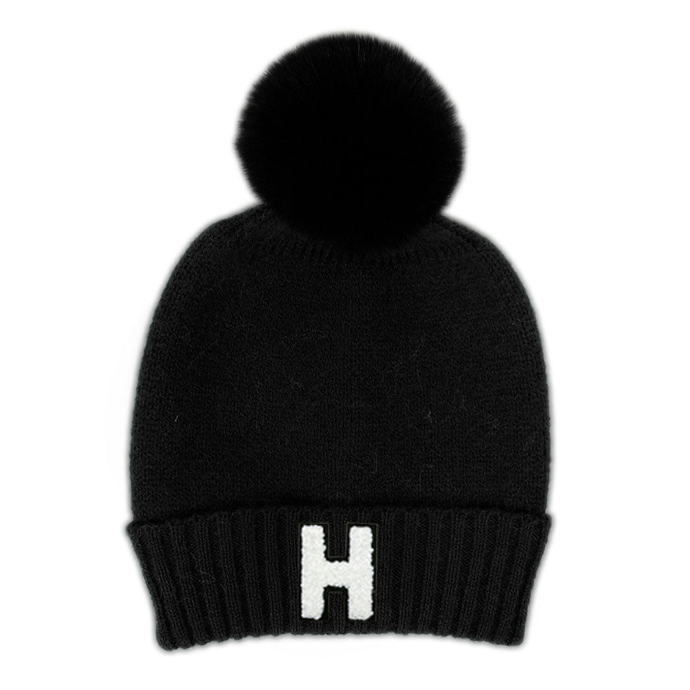 iLLASPARKZ -H- Monogram Faux Fur Pom Pom Knit Beanie Hat