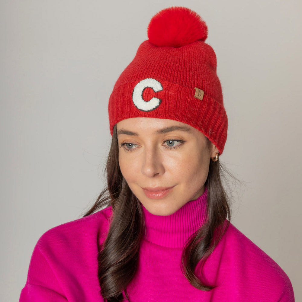 iLLASPARKZ -H- Monogram Faux Fur Pom Pom Knit Beanie Hat