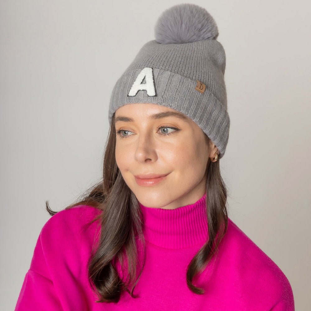 iLLASPARKZ -S- Monogram Faux Fur Pom Pom Knit Beanie Hat