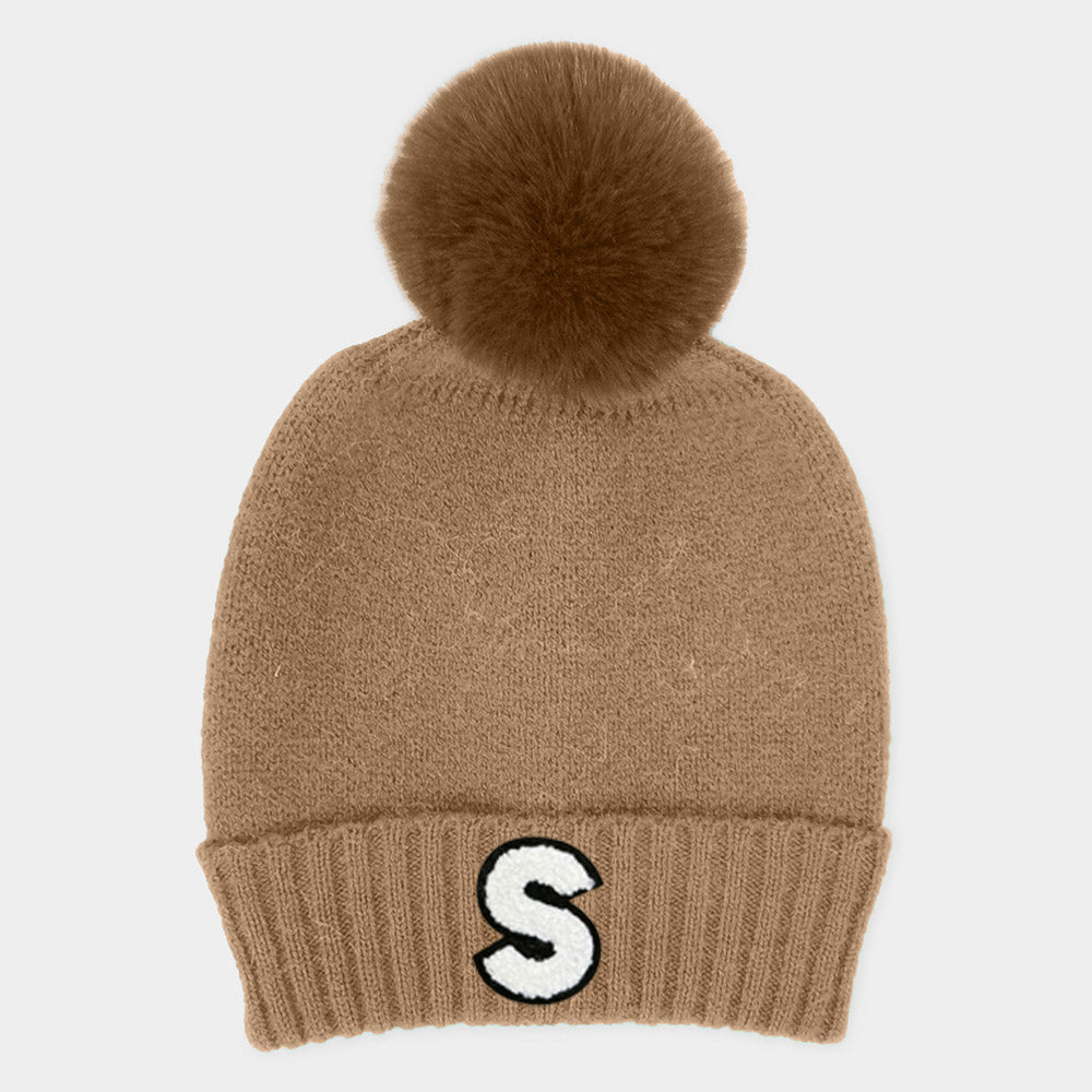 iLLASPARKZ -S- Monogram Faux Fur Pom Pom Knit Beanie Hat