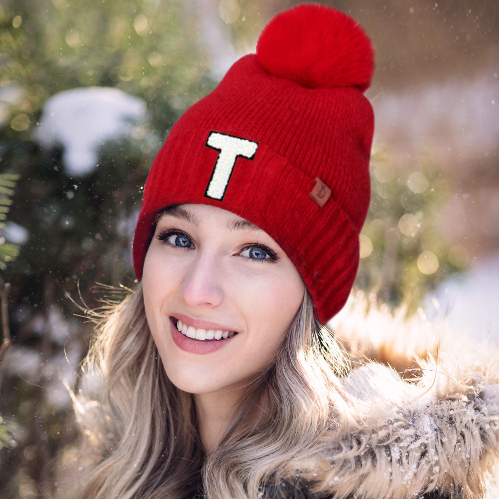 iLLASPARKZ -T- Monogram Faux Fur Pom Pom Knit Beanie Hat