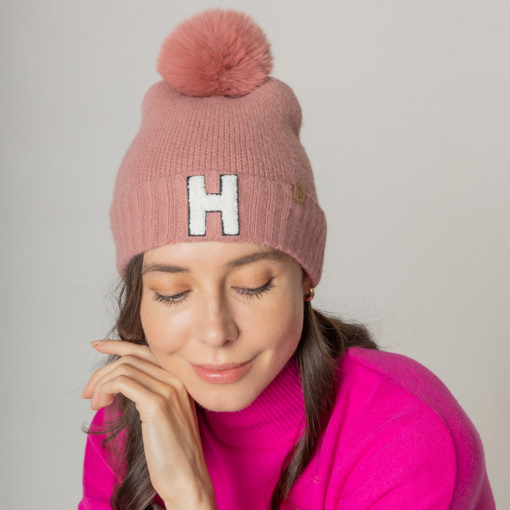 iLLASPARKZ -T- Monogram Faux Fur Pom Pom Knit Beanie Hat