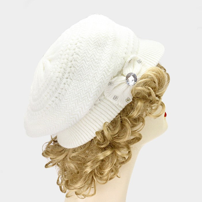iLLASPARKZ Bow detail knit visor hat