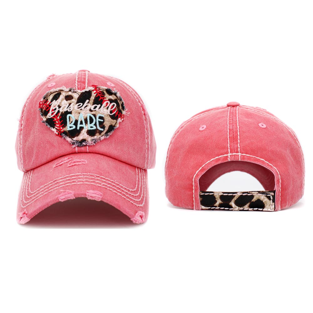 Baseball Babe Leopard Patterned Heart Vintage Baseball Cap