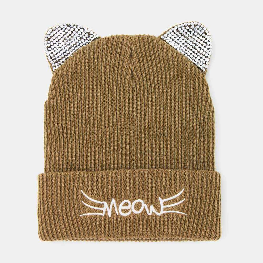 iLLASPARKZ Meow Stone Cat Ear Solid Beanie Hat