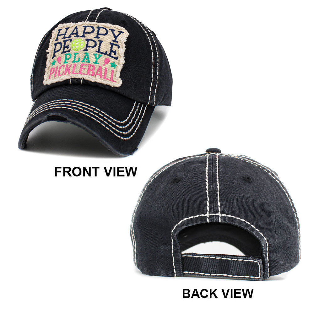 iLLASPARKZ HAPPY PEOPLE PLAY PICKLEBALL Message Vintage Baseball Cap