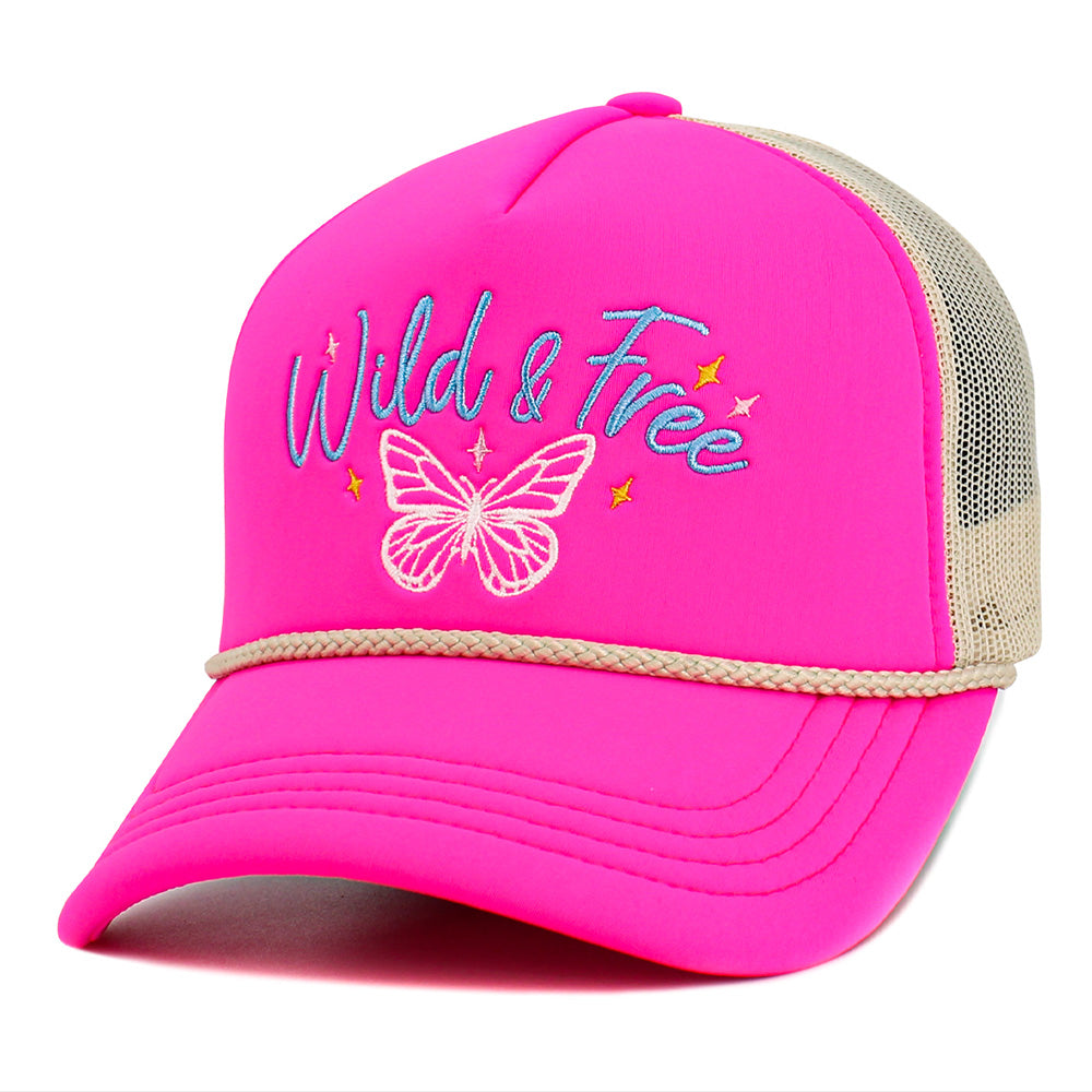 iLLASPARKZ WILD FREE Message Butterfly Embroidered Mesh Back Trucker Hat