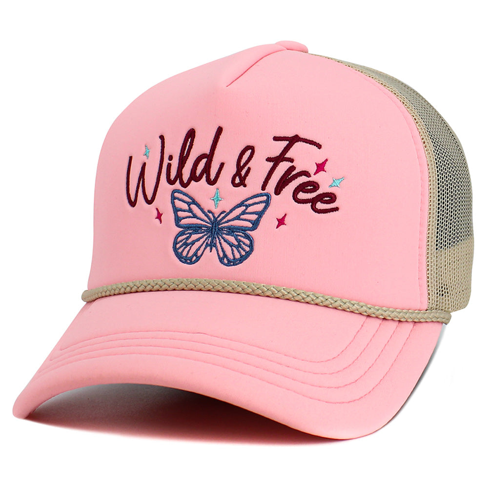 iLLASPARKZ WILD FREE Message Butterfly Embroidered Mesh Back Trucker Hat