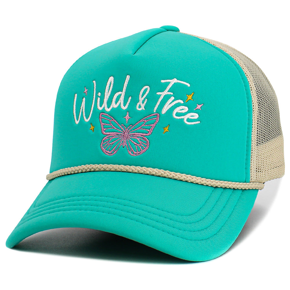iLLASPARKZ WILD FREE Message Butterfly Embroidered Mesh Back Trucker Hat